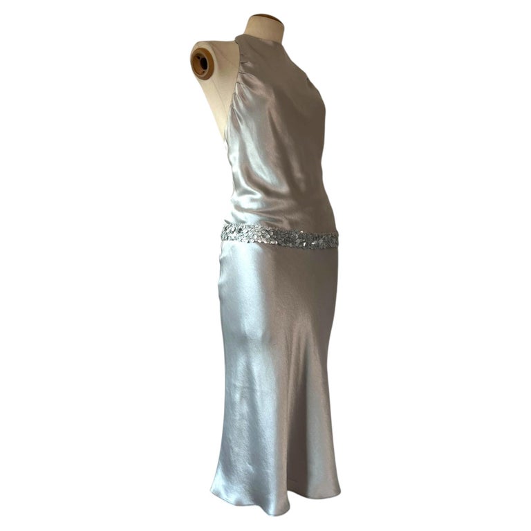 vera wang halter dress Silver Sequin Belted Gown, 2000s Loved on Instagram