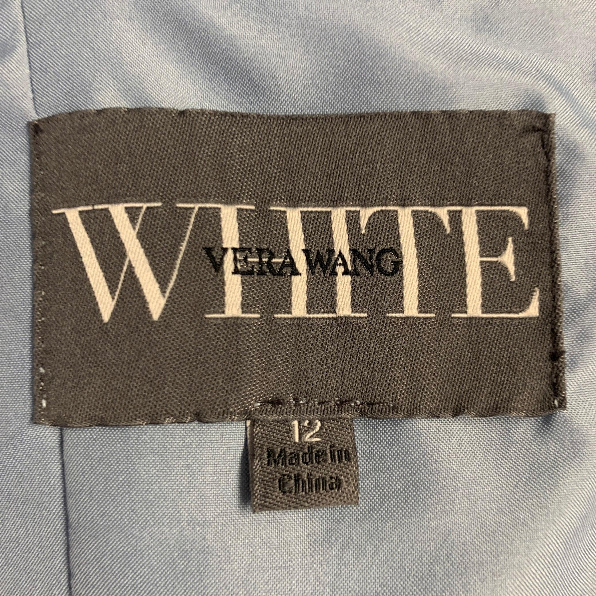 Vera Wang Taille 12 Robe de soirée longue dos nu en polyester bleu poussière en vente 5