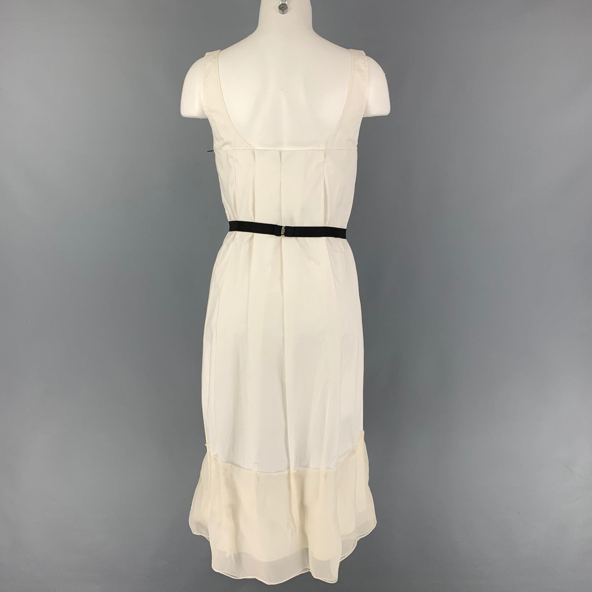 VERA WANG Size 2 White Cotton Silk Mixed Fabrics Pleated Dress In Good Condition For Sale In San Francisco, CA