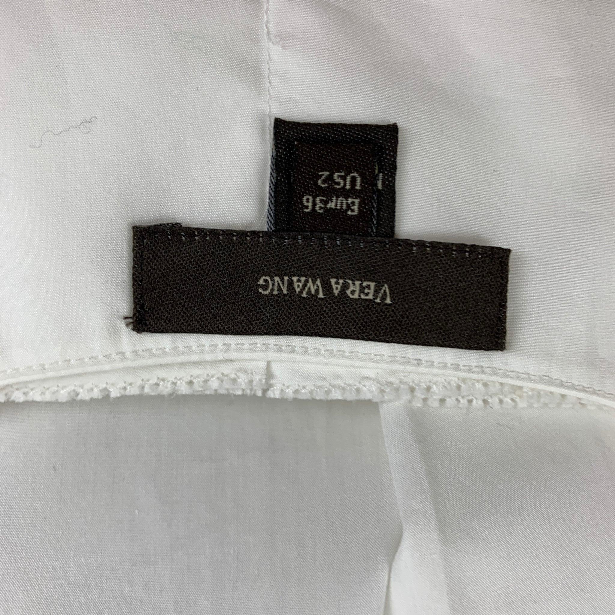 VERA WANG Size 2 White Cotton Silk Mixed Fabrics Pleated Dress For Sale 1