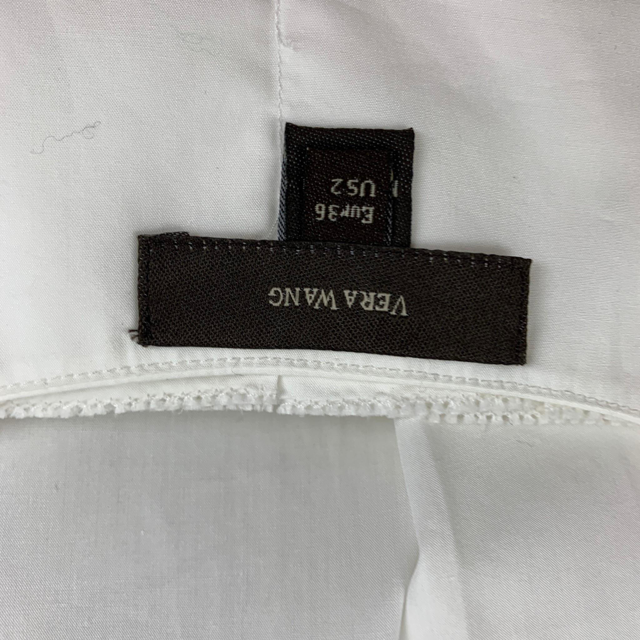 VERA WANG Size 2 White Cotton Silk Mixed Fabrics Pleated Dress In Good Condition In San Francisco, CA
