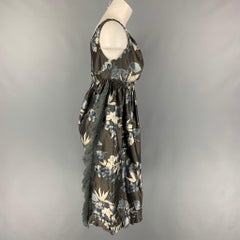 VERA WANG Size 4 Slate Cream Silk Floral Ruched Dress