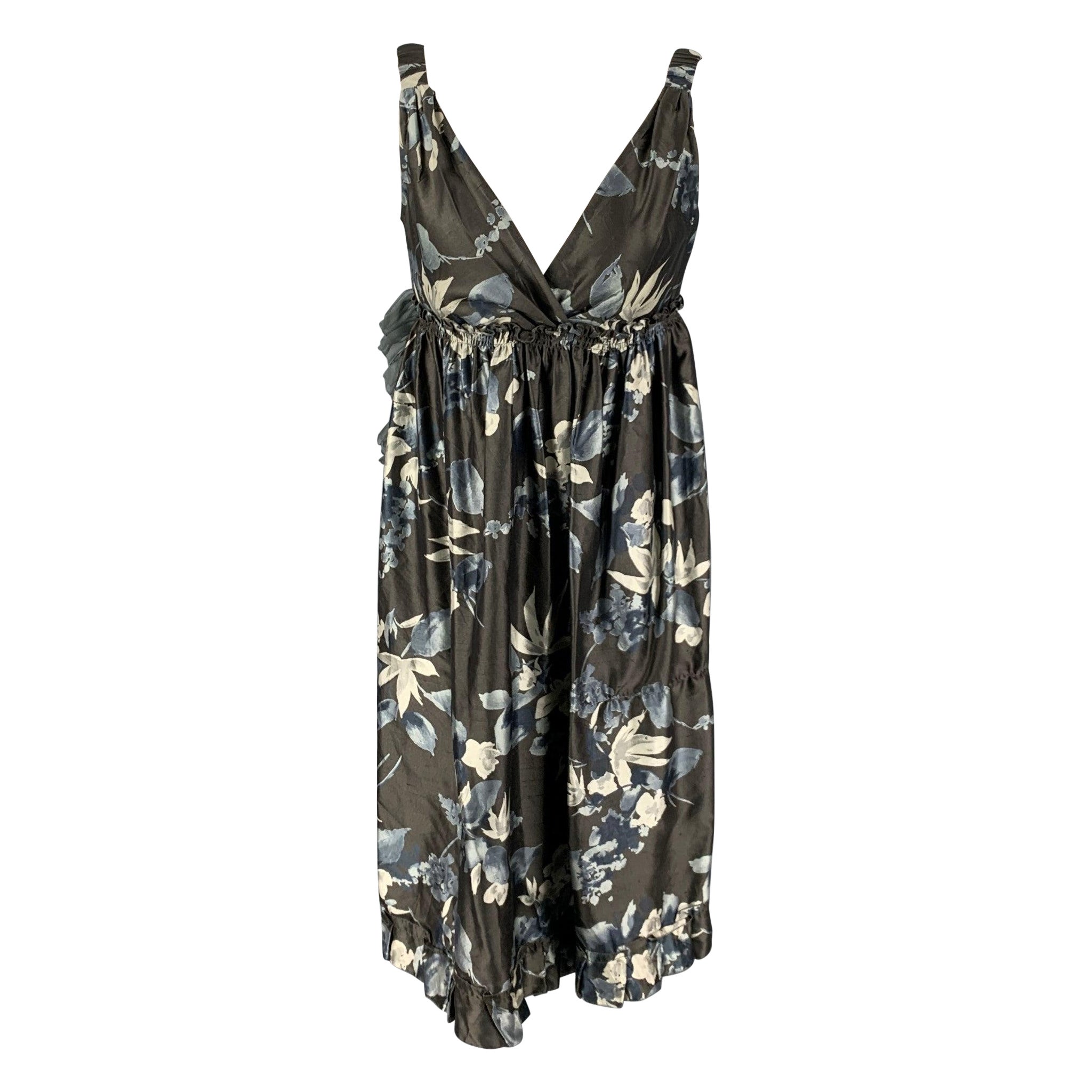 VERA WANG Größe 4 Schiefer Creme Seide Floral gerüschtes Kleid