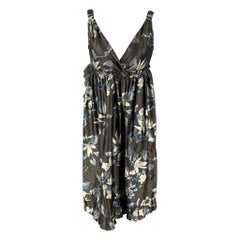 VERA WANG Größe 4 Schiefer Creme Seide Floral gerüschtes Kleid