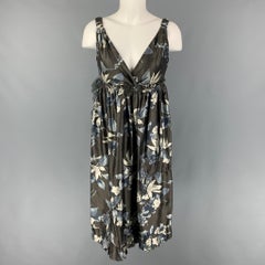 VERA WANG Size 4 Slate Cream Silk Floral Ruched Dress