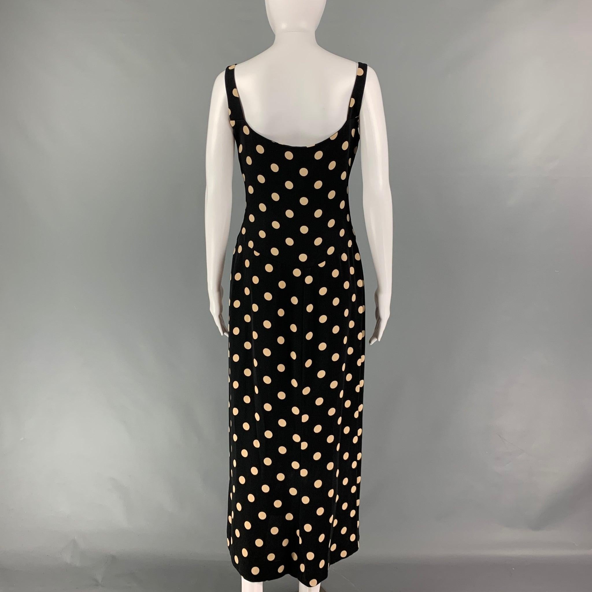 VERA WANG Size 8 Black & Beige Silk Polka Dot Long Dress In Good Condition In San Francisco, CA