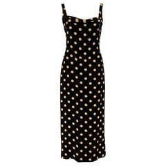 VERA WANG Size 8 Black & Beige Silk Polka Dot Long Dress