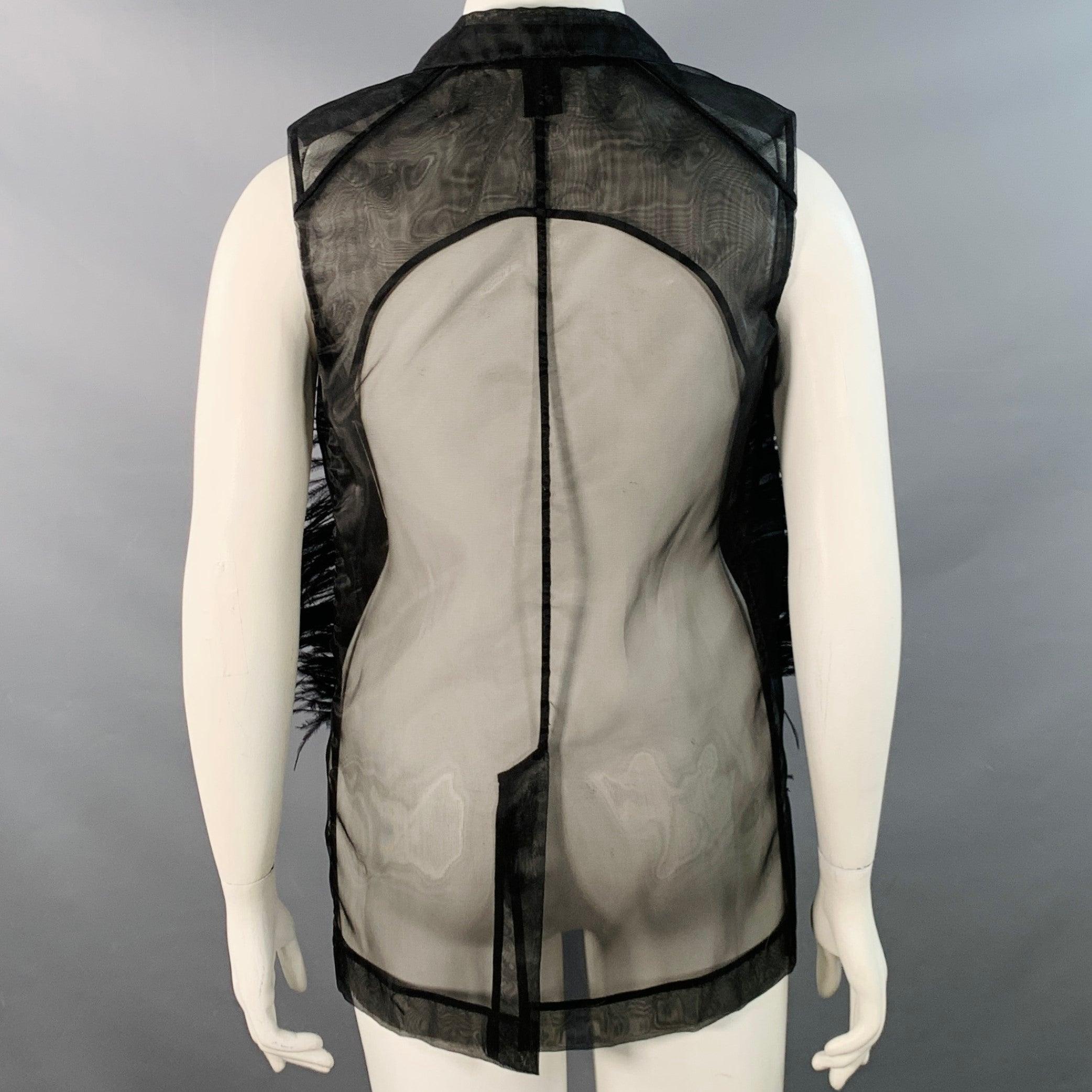 Women's VERA WANG Size L Black Mesh Ostrich Feathers Snaps Vest For Sale