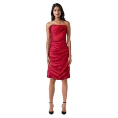 Vera Wang Vera Wang Lavender Label Red Silk Ruched Strapless Dress Size L