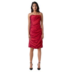 Vera Wang Vera Wang Lavender Label Red Silk Ruched Strapless Dress Size L