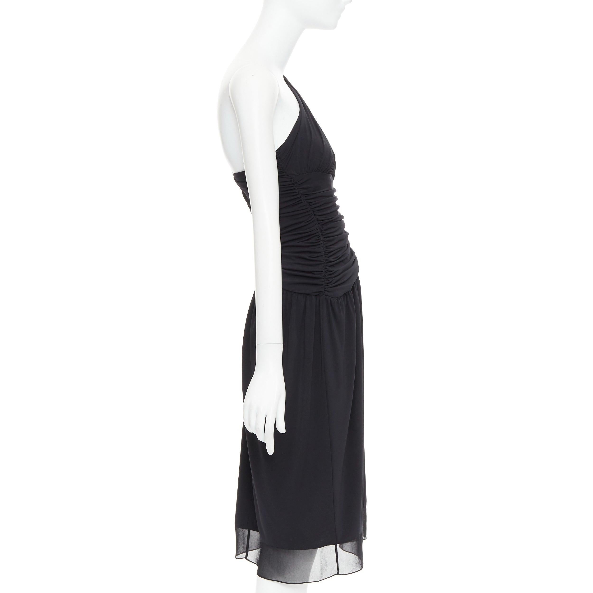 VERA WANG Vintage black one shoulder ruched waist silk lined dress US2 S In Good Condition For Sale In Hong Kong, NT