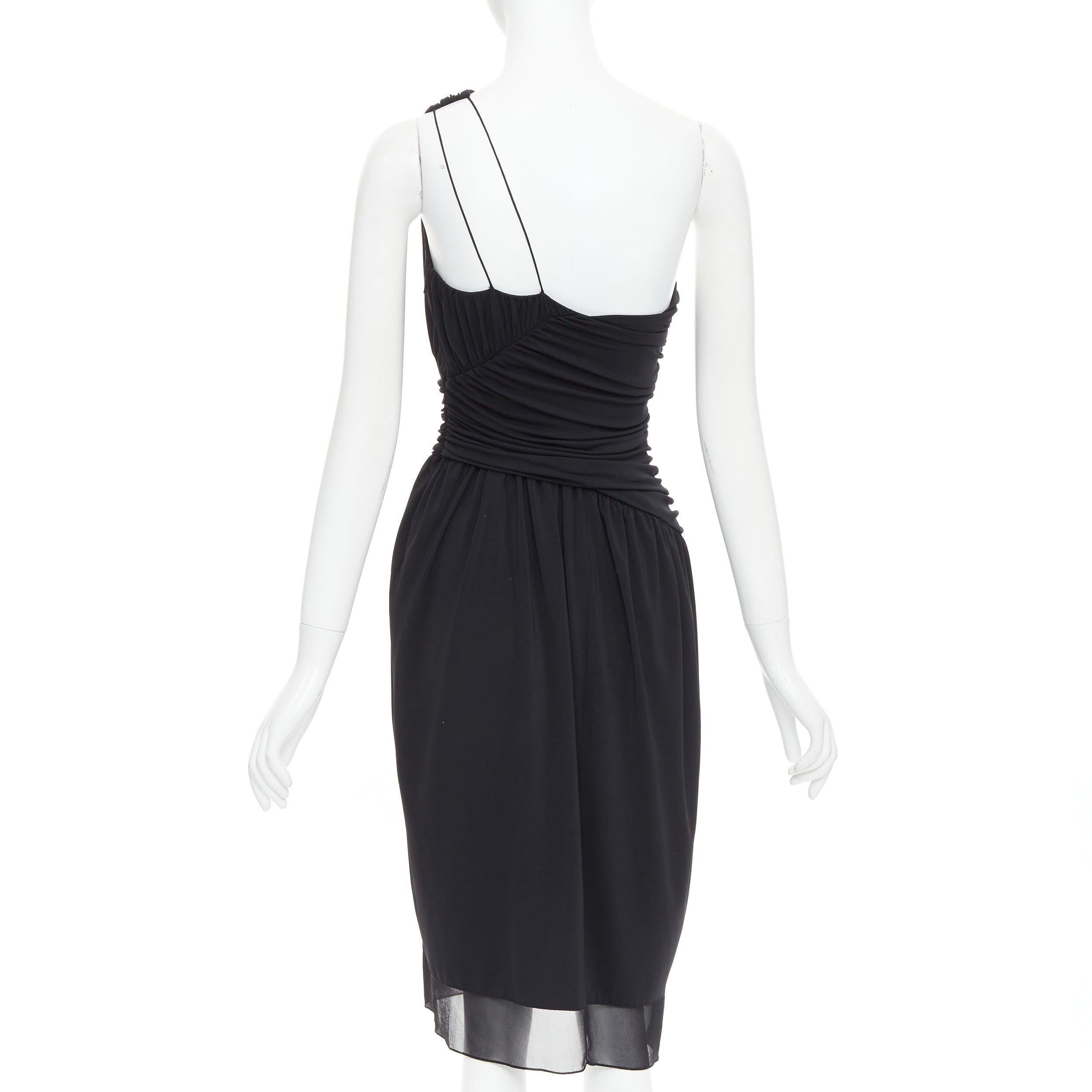 Women's VERA WANG Vintage black one shoulder ruched waist silk lined dress US2 S For Sale