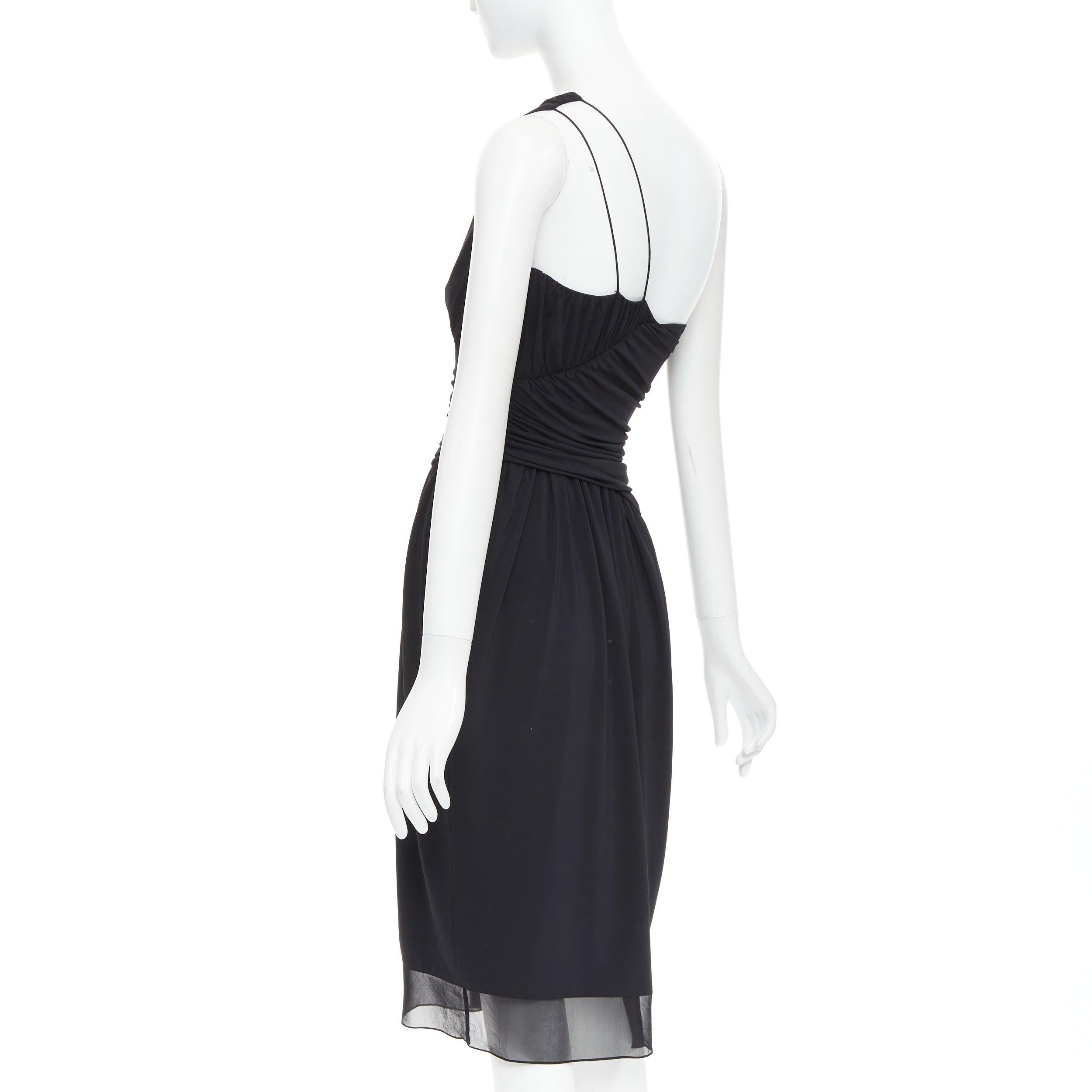 VERA WANG Vintage black one shoulder ruched waist silk lined dress US2 S For Sale 1