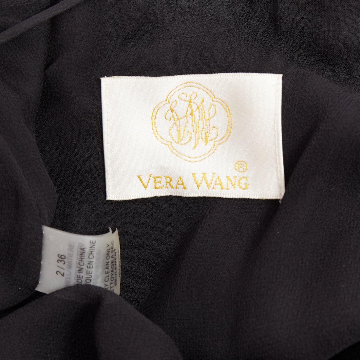 VERA WANG Vintage black one shoulder ruched waist silk lined dress US2 S For Sale 3