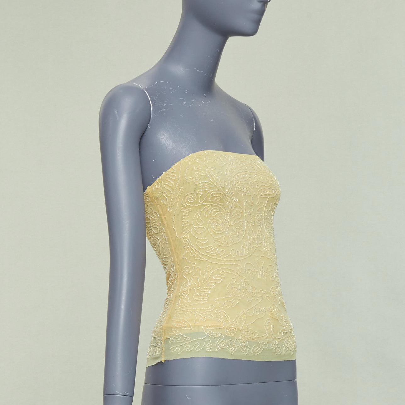 Grigio VERA WANG Vintage giallo burro impreziosito da perline e top a fascia US4 S in vendita