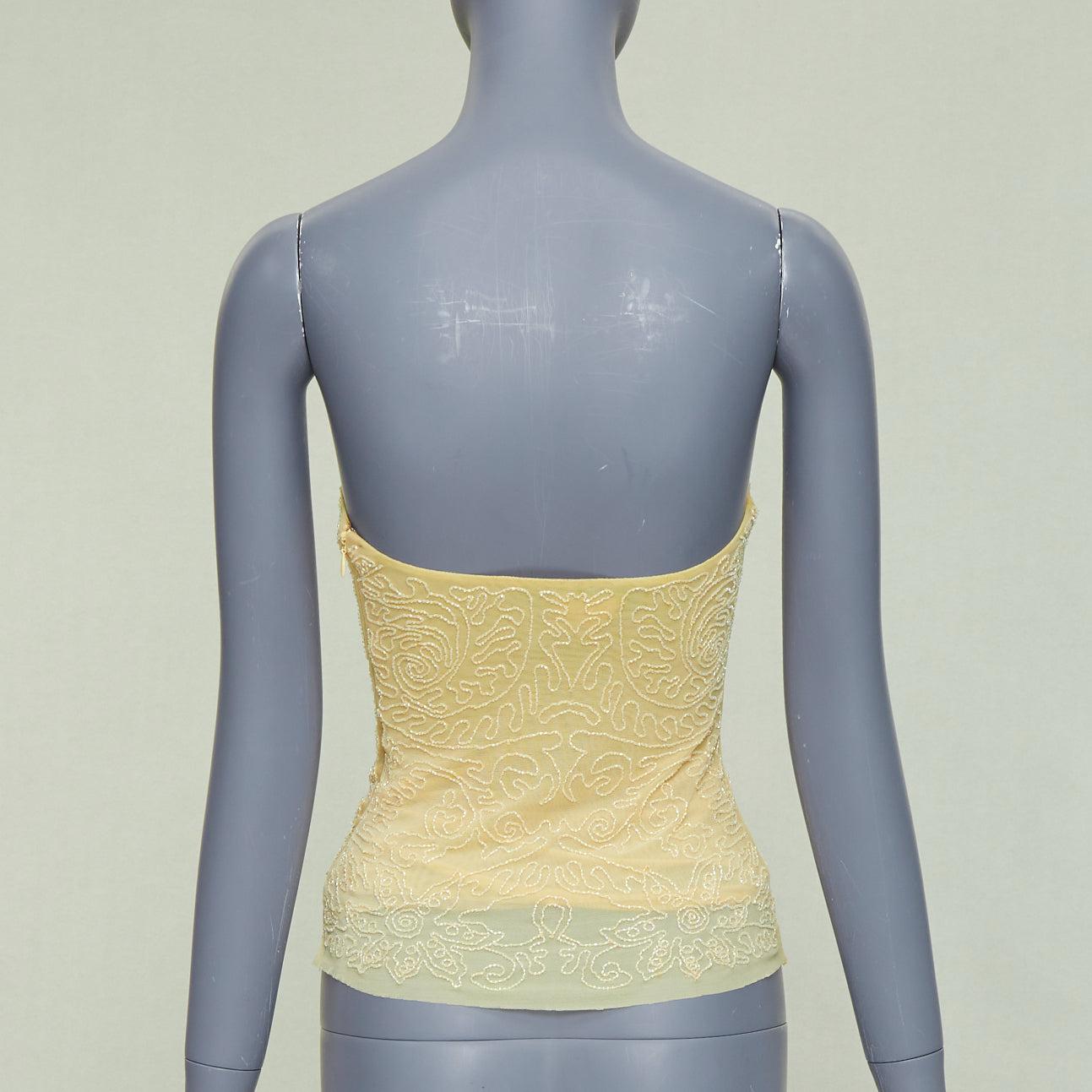 Donna VERA WANG Vintage giallo burro impreziosito da perline e top a fascia US4 S in vendita