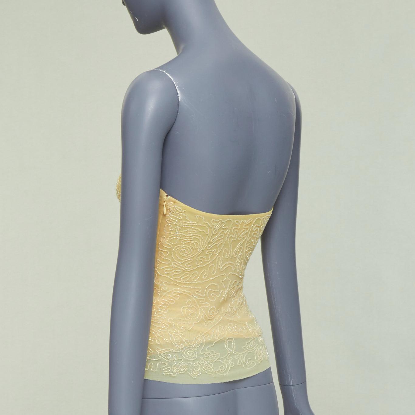 VERA WANG Vintage giallo burro impreziosito da perline e top a fascia US4 S in vendita 1