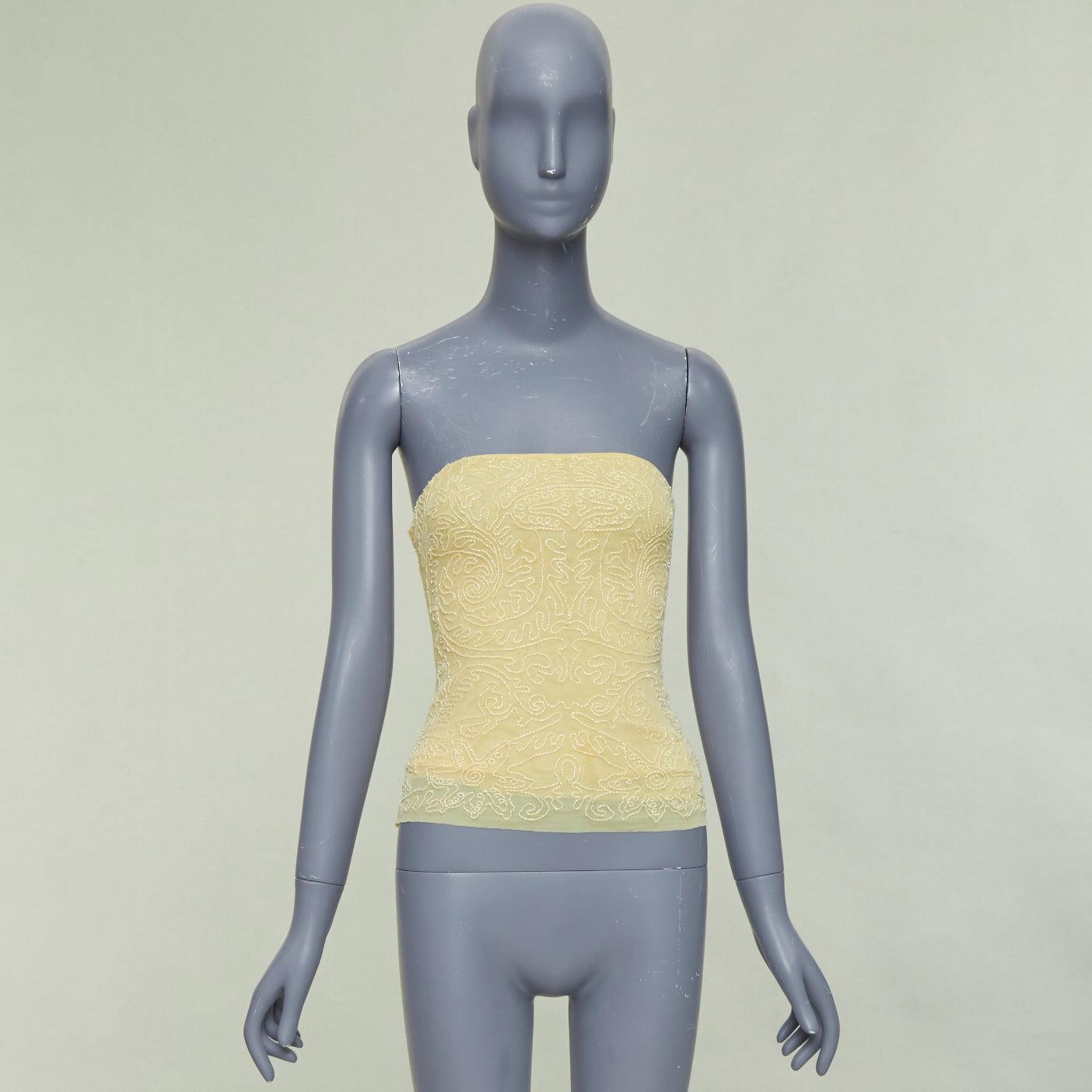 VERA WANG Vintage giallo burro impreziosito da perline e top a fascia US4 S in vendita 4