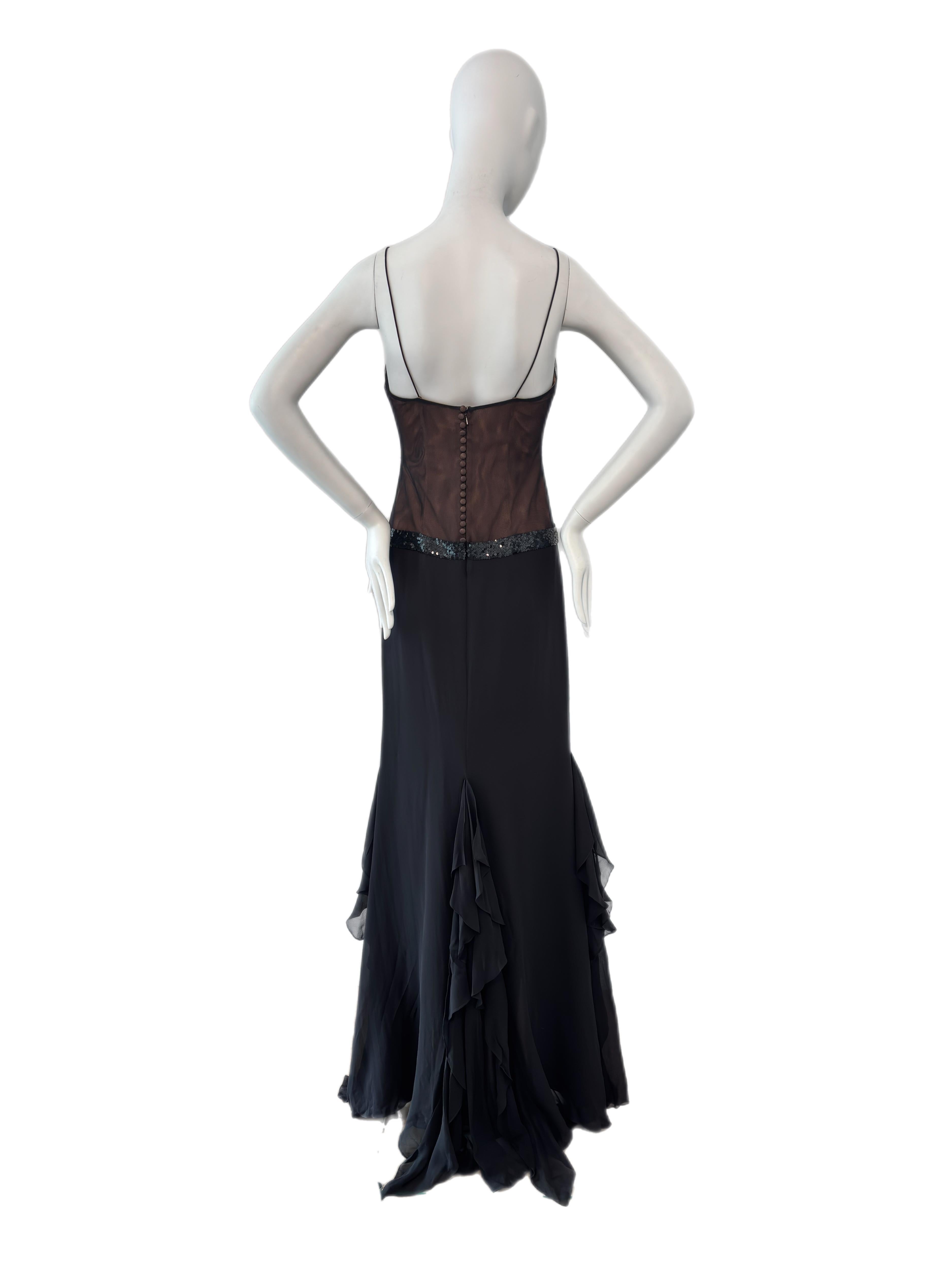 VERA WANG Vintage c. 2005 Vestido de noche con paneles de malla en Excelente estado para la venta en Leonardo, NJ