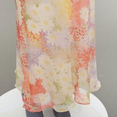 VERA WANG Vintage colourful daisy floral print silky midi skirt US4 S