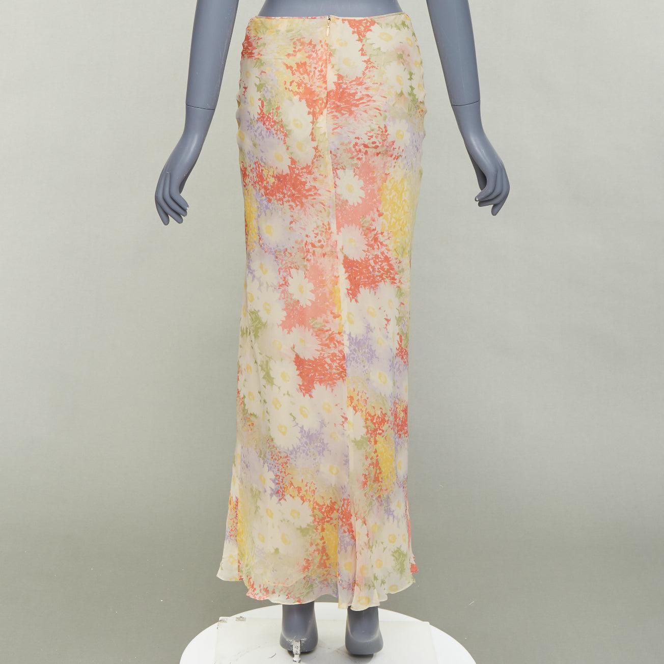 Donna Vera Wang Gonna midi in seta con stampa floreale a margherite colorate US4 S in vendita