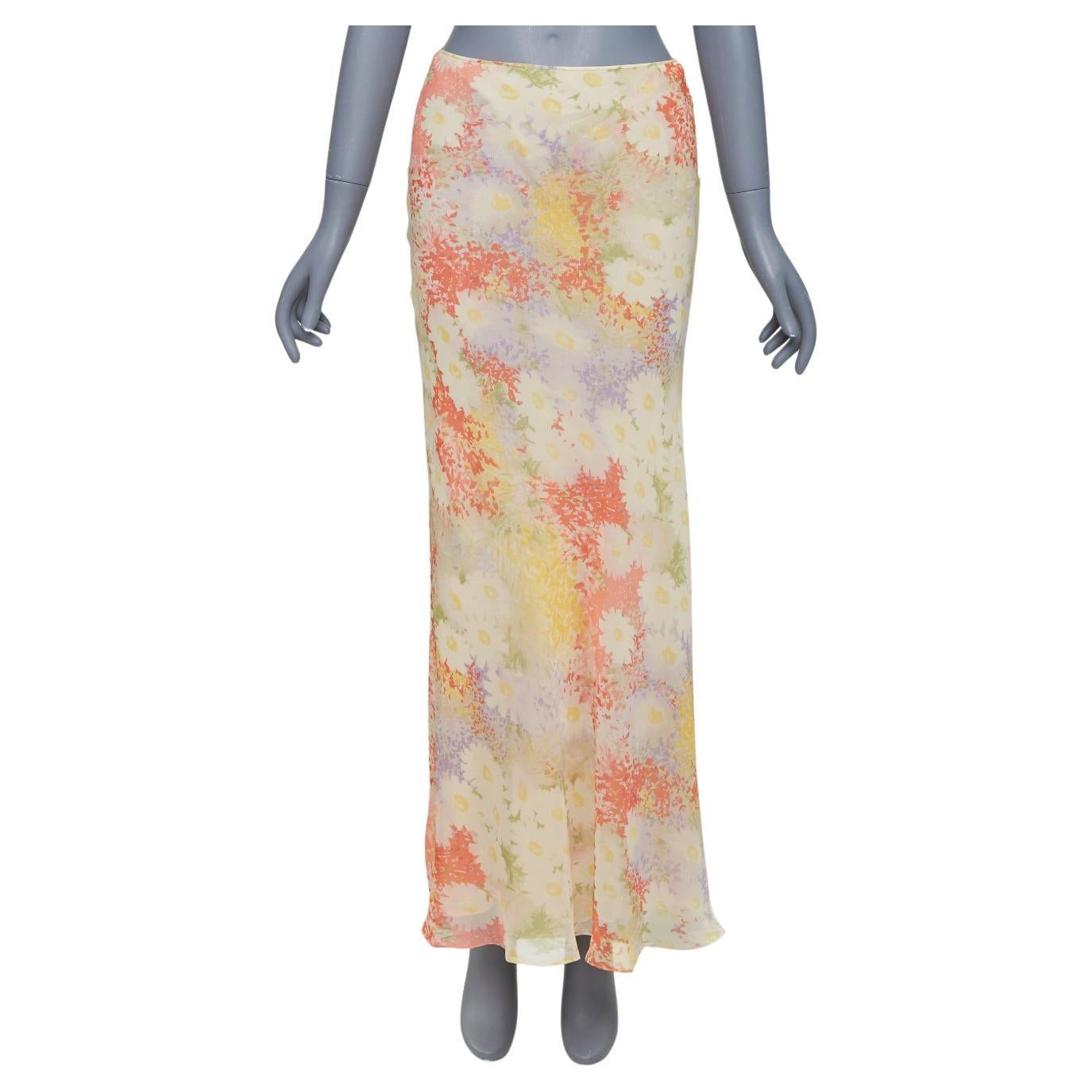 Vera Wang Gonna midi in seta con stampa floreale a margherite colorate US4 S in vendita