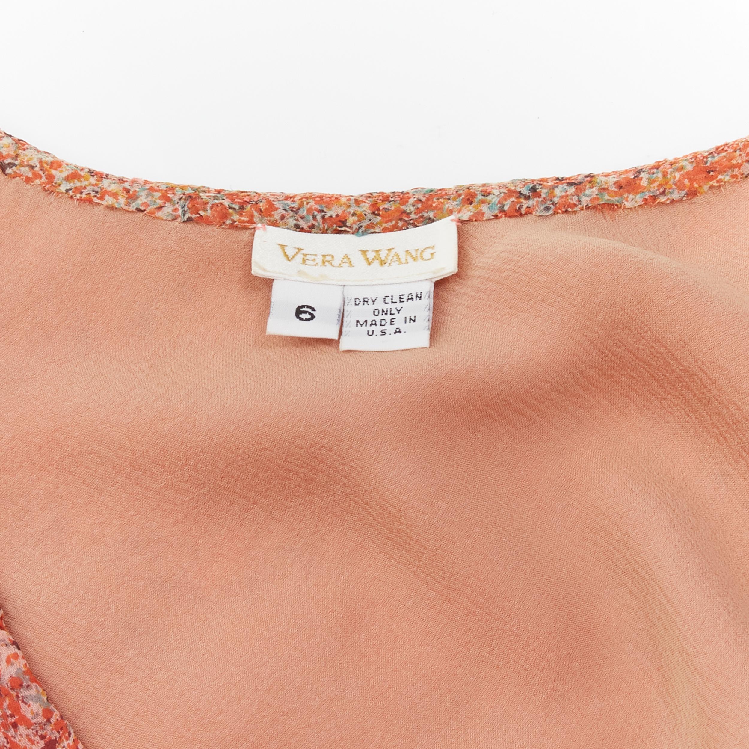 VERA WANG Vintage orange speckle print silk bead embellished evening gown US6 M 3
