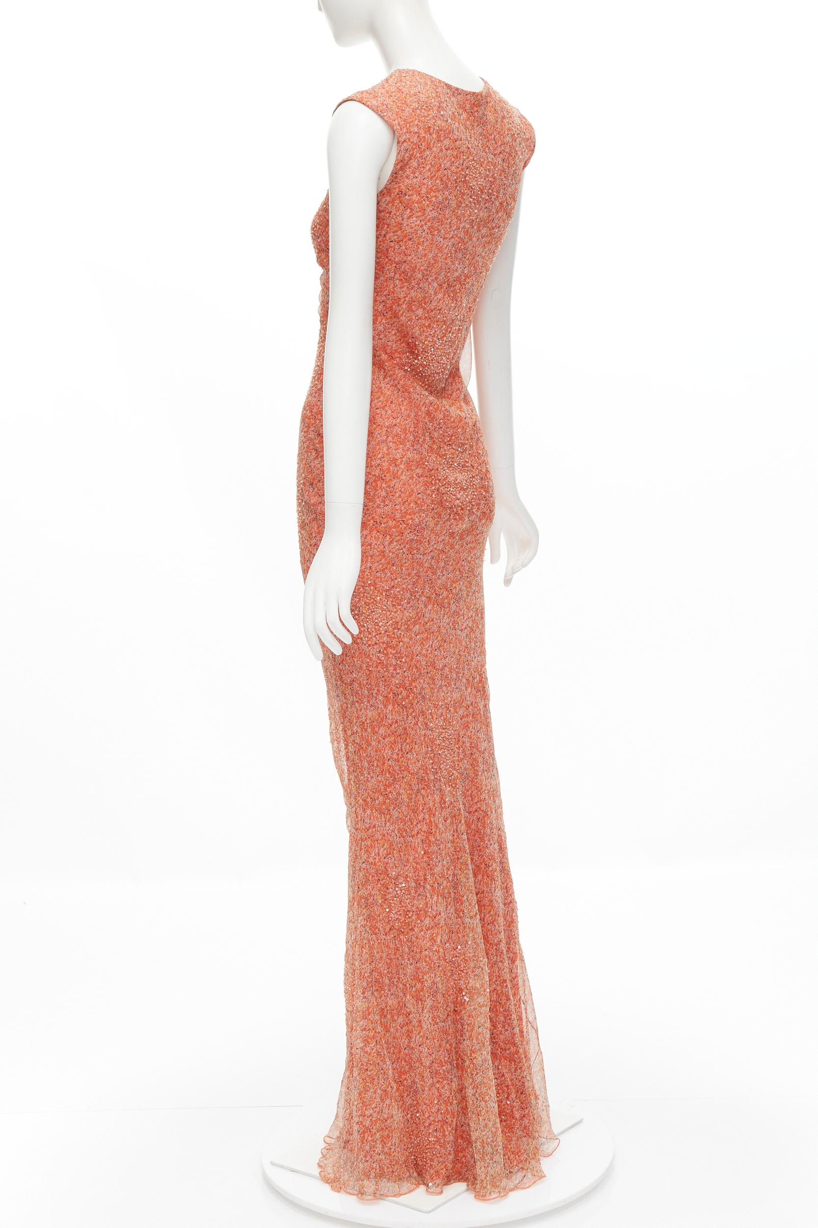 VERA WANG Vintage orange speckle print silk bead embellished evening gown US6 M In Excellent Condition In Hong Kong, NT