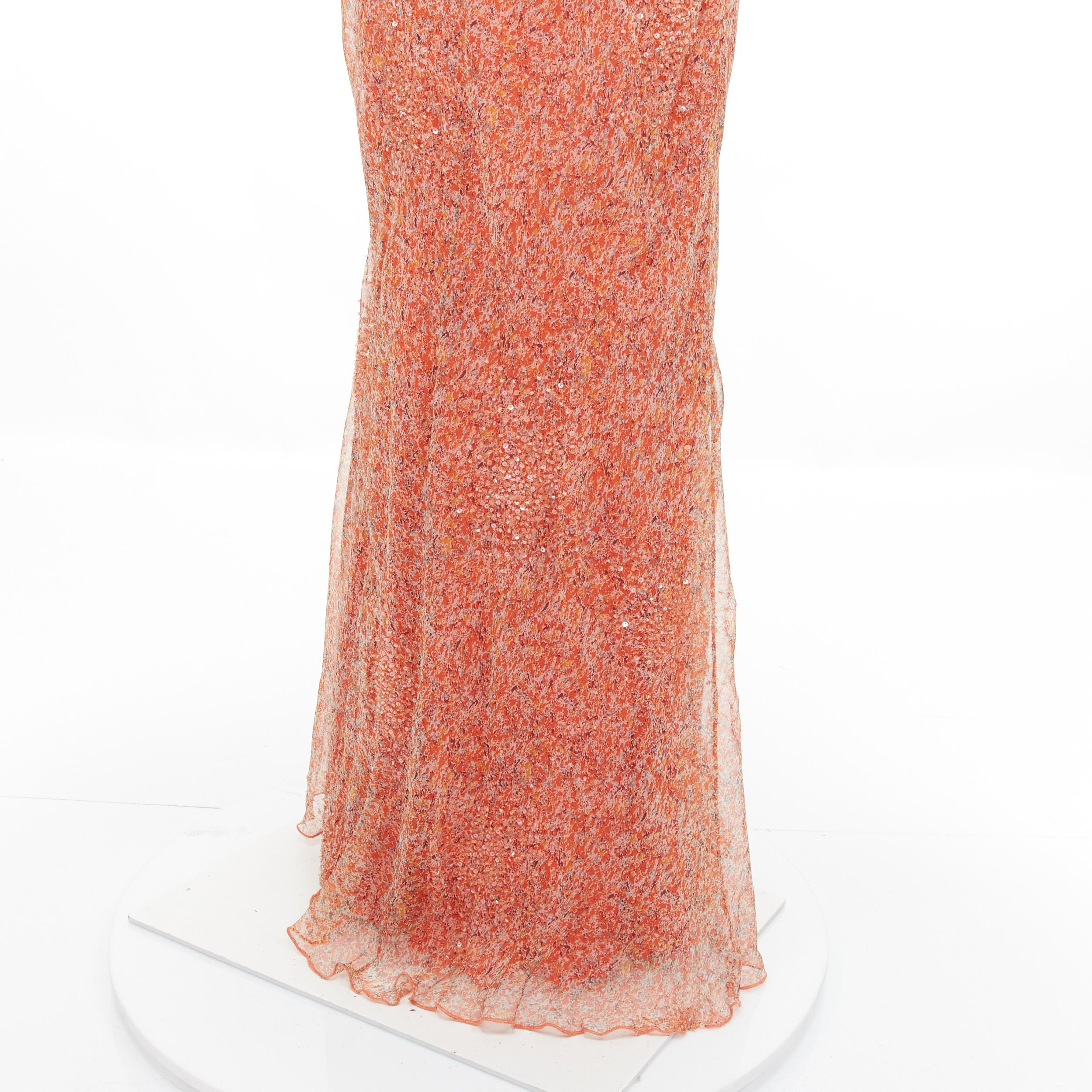 Women's VERA WANG Vintage orange speckle print silk bead embellished evening gown US6 M