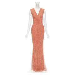 Robe de soirée vintage VERA WANG en soie à imprimé moucheté orange ornée de perles, taille US 6 M