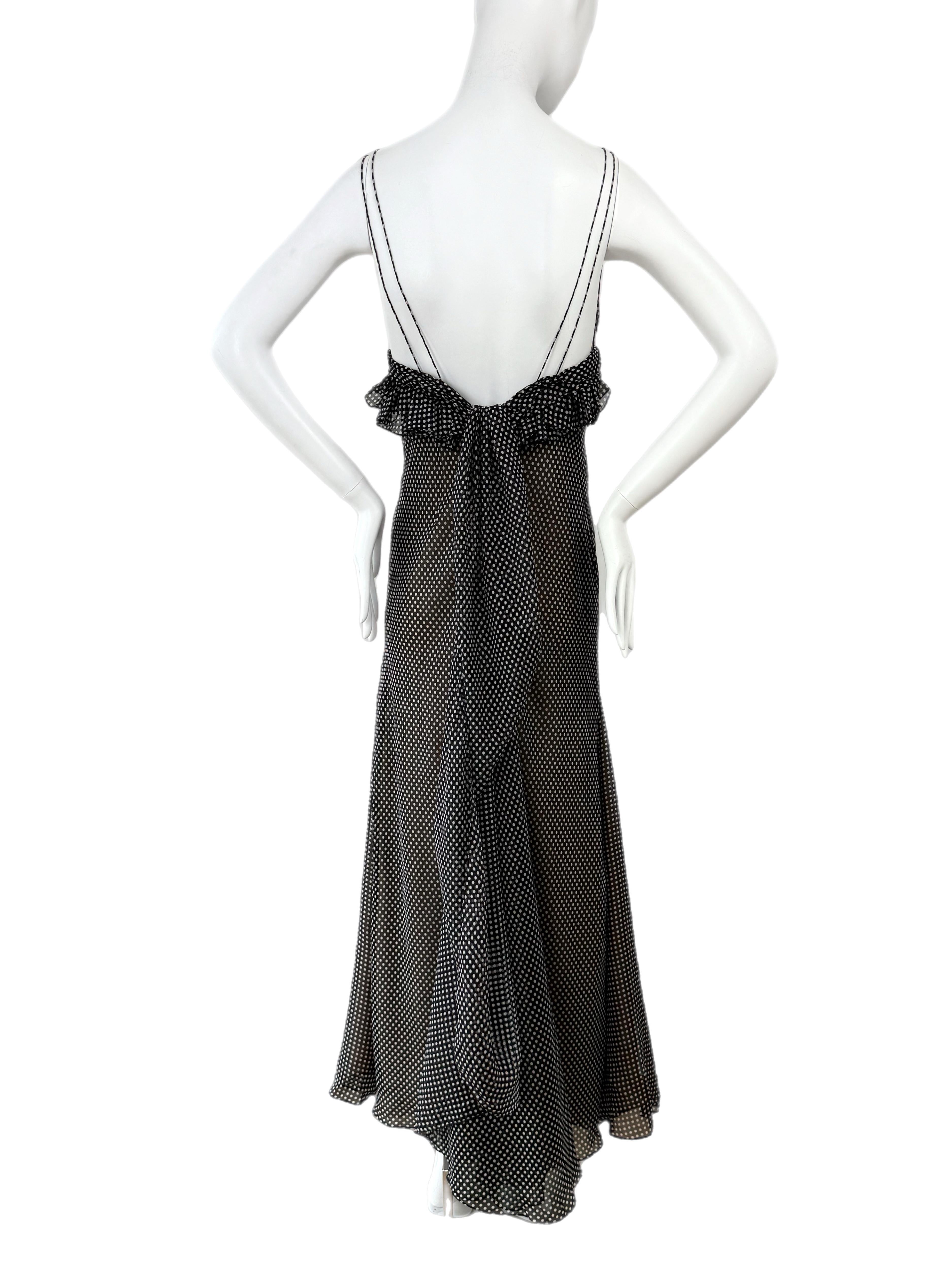 VERA WANG Vintage Silk Black + White Polka Dot Gown Maxi Dress 6