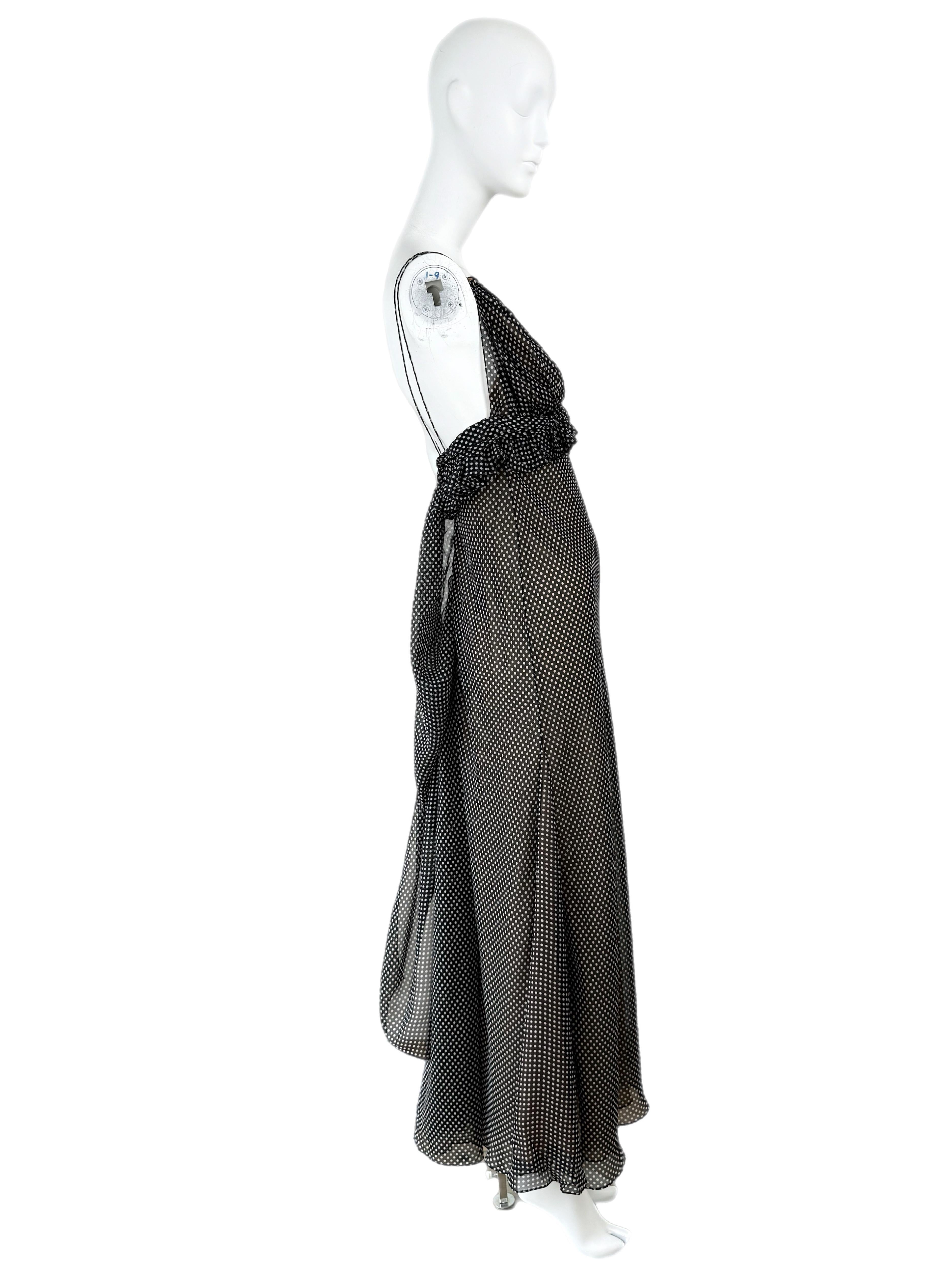 VERA WANG Vintage Silk Black + White Polka Dot Gown Maxi Dress 8