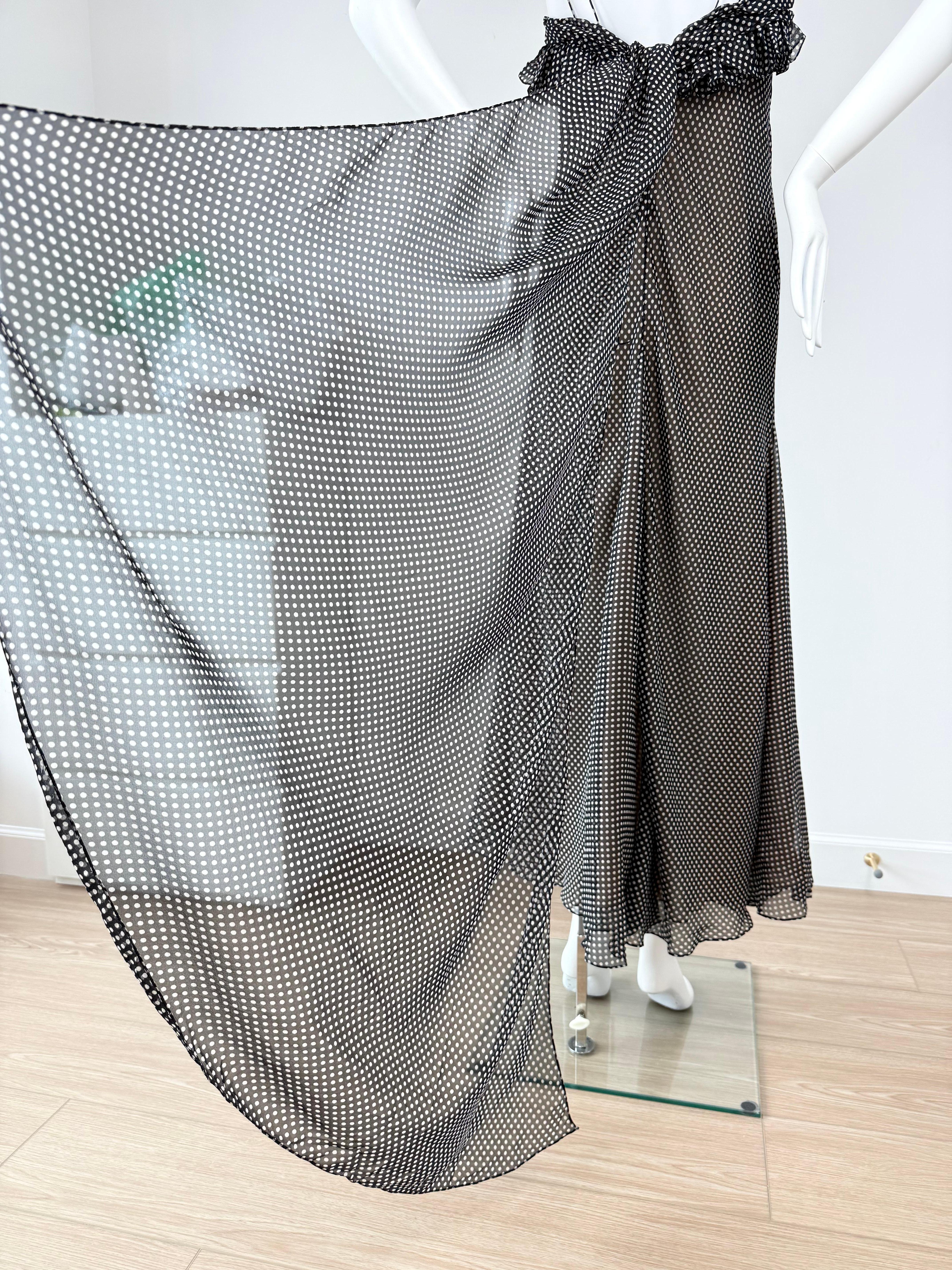 VERA WANG Vintage Silk Black + White Polka Dot Gown Maxi Dress In Excellent Condition In Leonardo, NJ