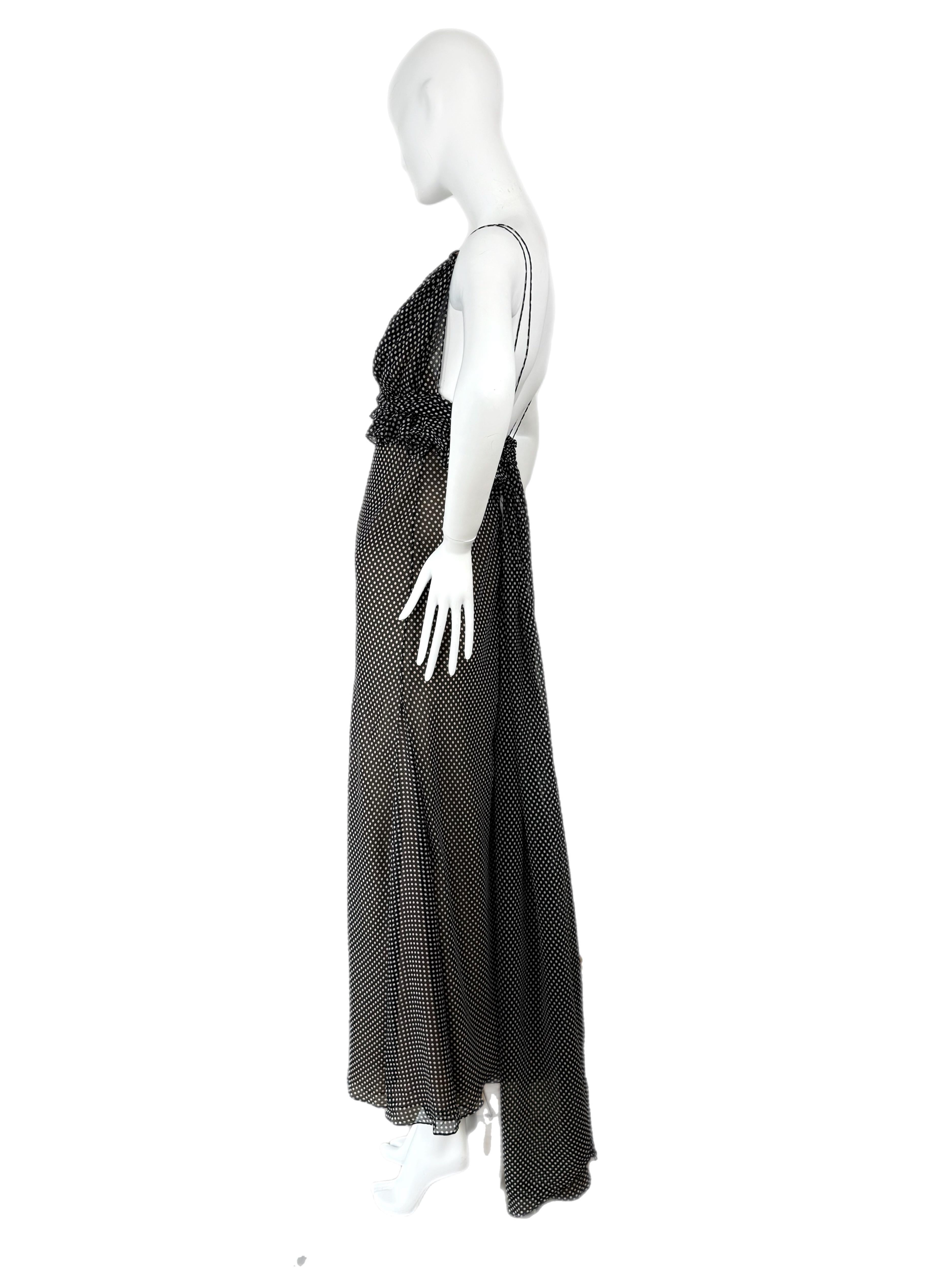 VERA WANG Vintage Silk Black + White Polka Dot Gown Maxi Dress 1