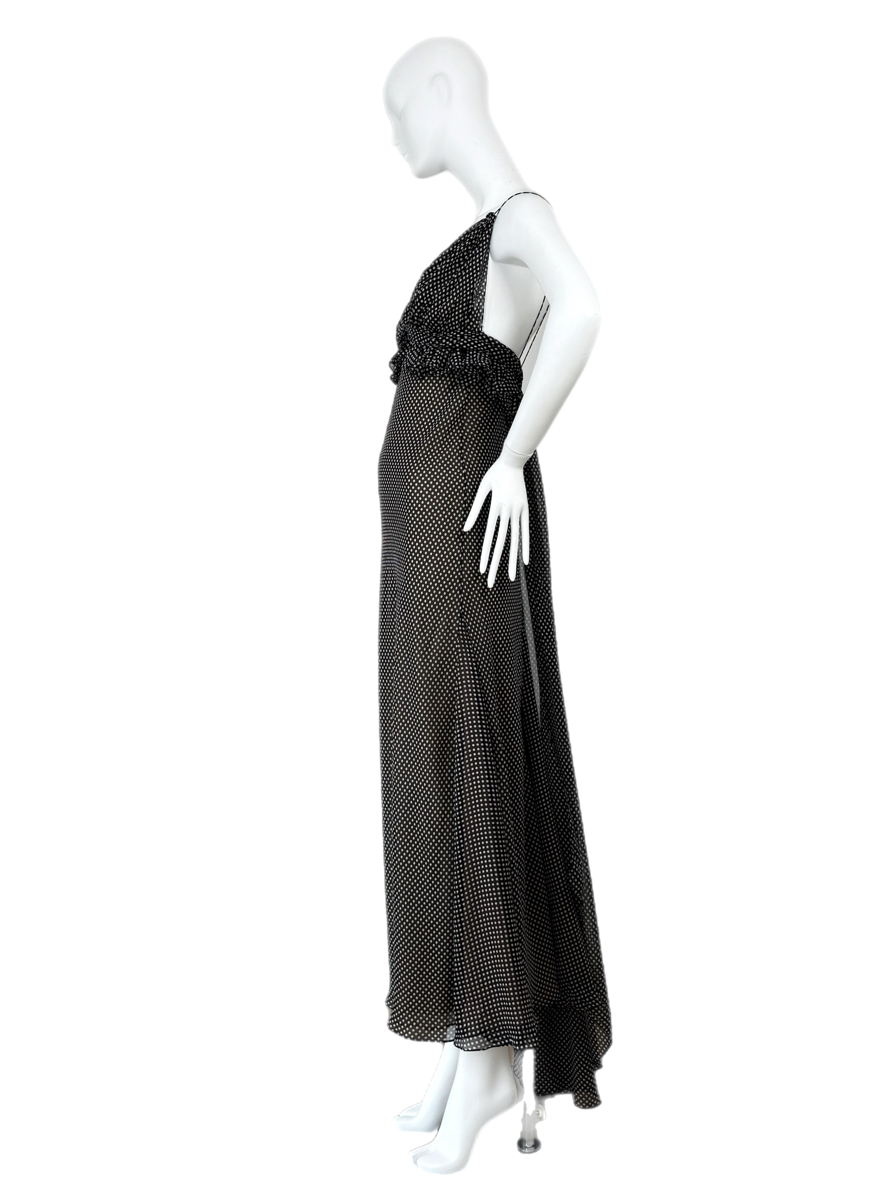 VERA WANG Vintage Silk Black + White Polka Dot Gown Maxi Dress 2