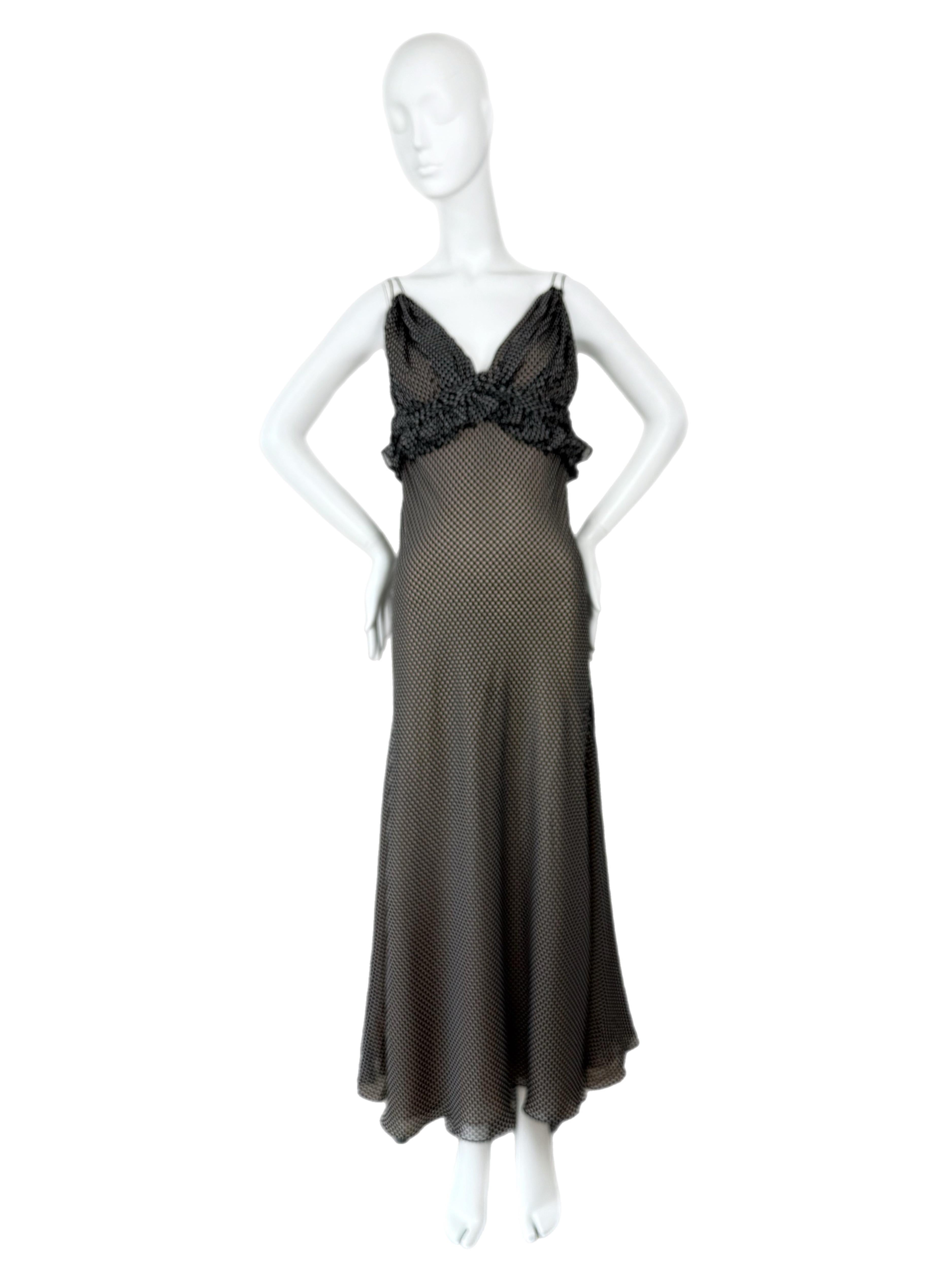 VERA WANG Vintage Silk Black + White Polka Dot Gown Maxi Dress 3