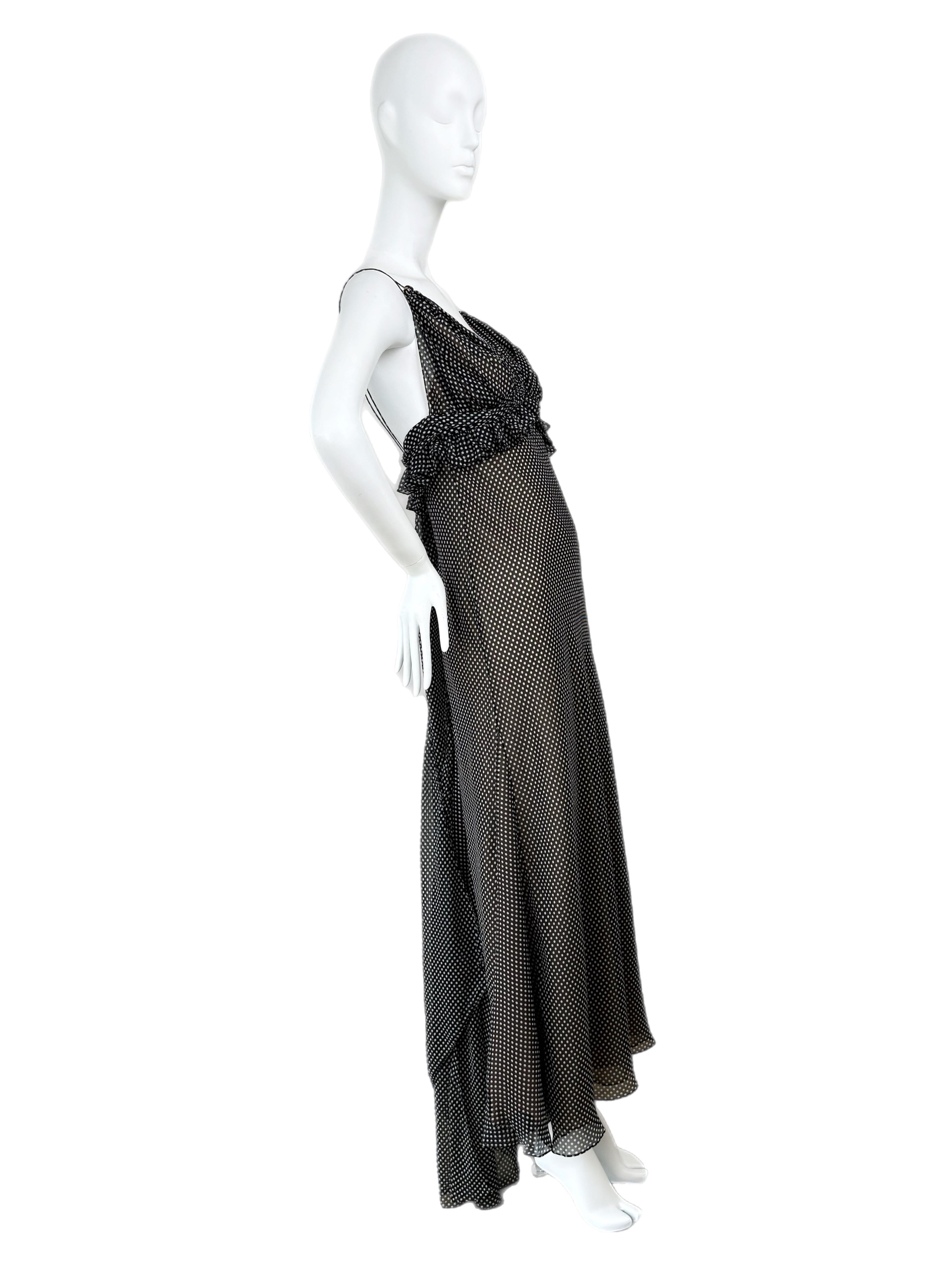VERA WANG Vintage Silk Black + White Polka Dot Gown Maxi Dress 4