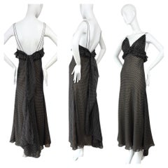 VERA WANG Vintage Silk Black + White Polka Dot Gown Maxi Dress