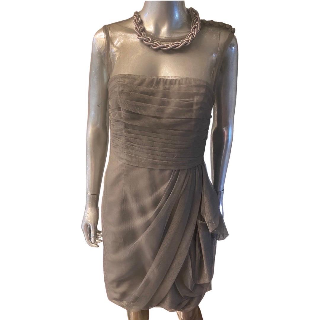 Women's Vera Wang White Label Grey/Taupe Tulle Draped Sleeveless Cocktail Dress Size 8