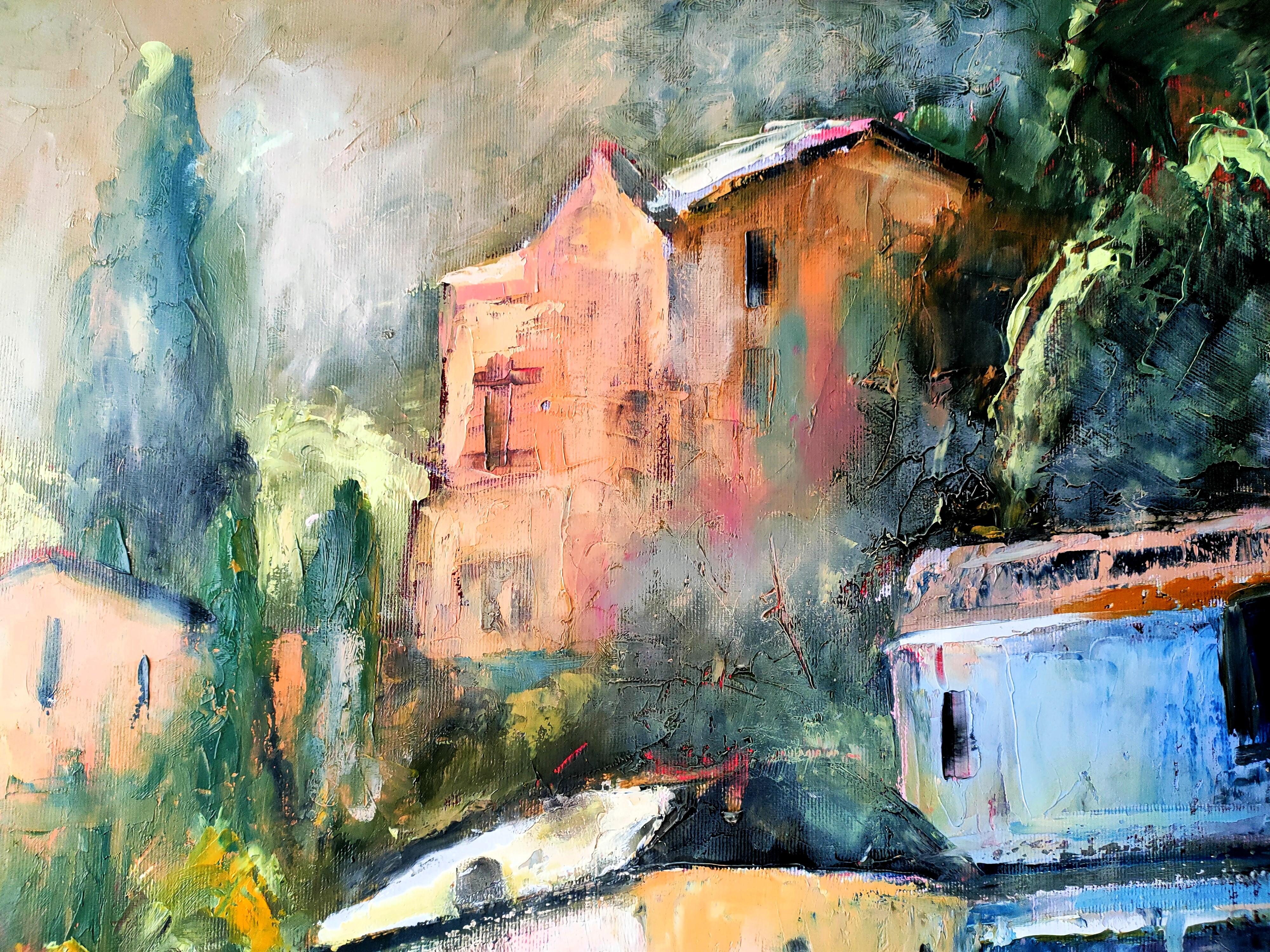 Costa italiana, Portofino, nebbia sul mare - Painting di Vera Zibrova