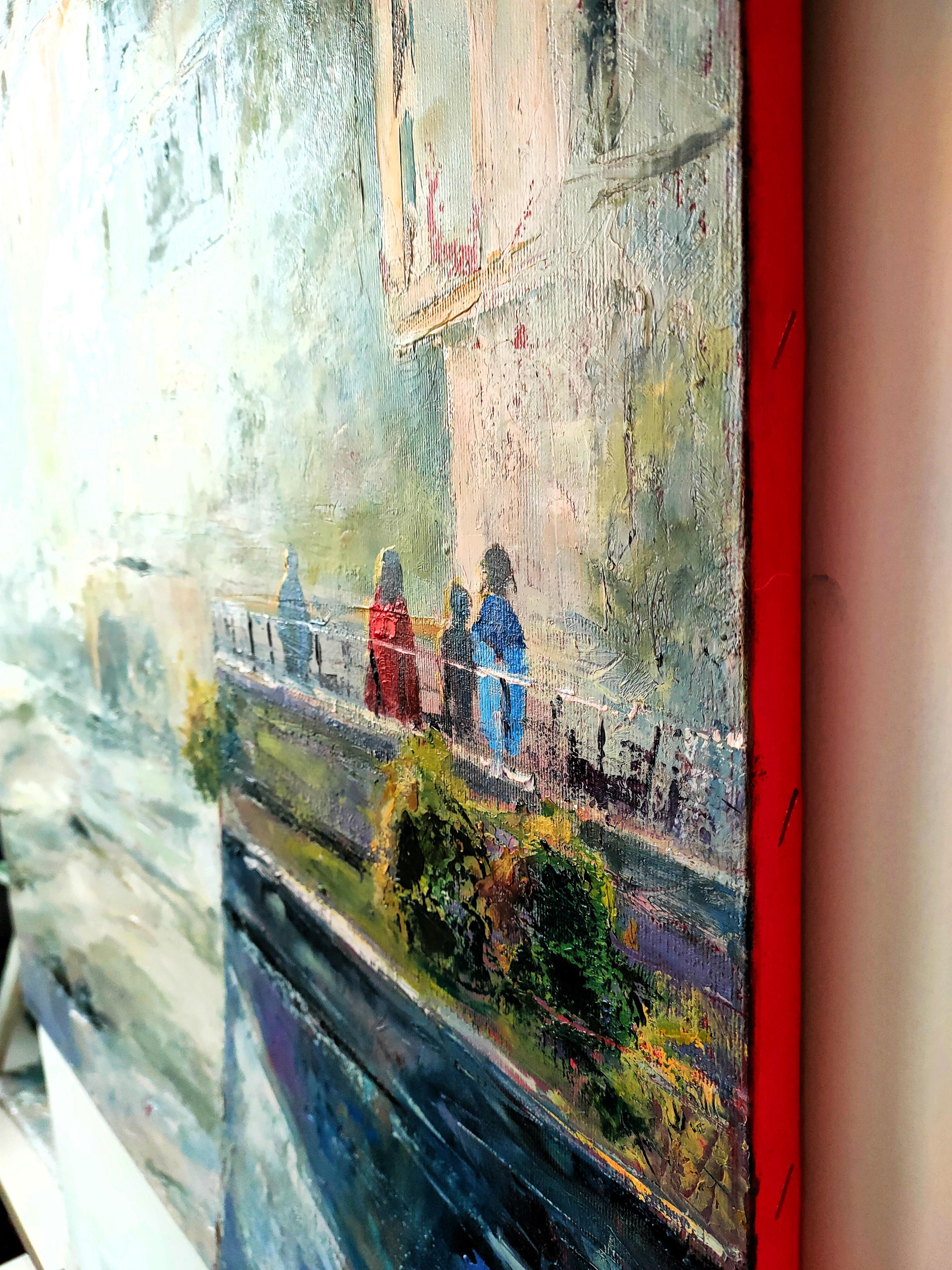 Costa italiana, Portofino, nebbia sul mare - Painting Impressionismo di Vera Zibrova