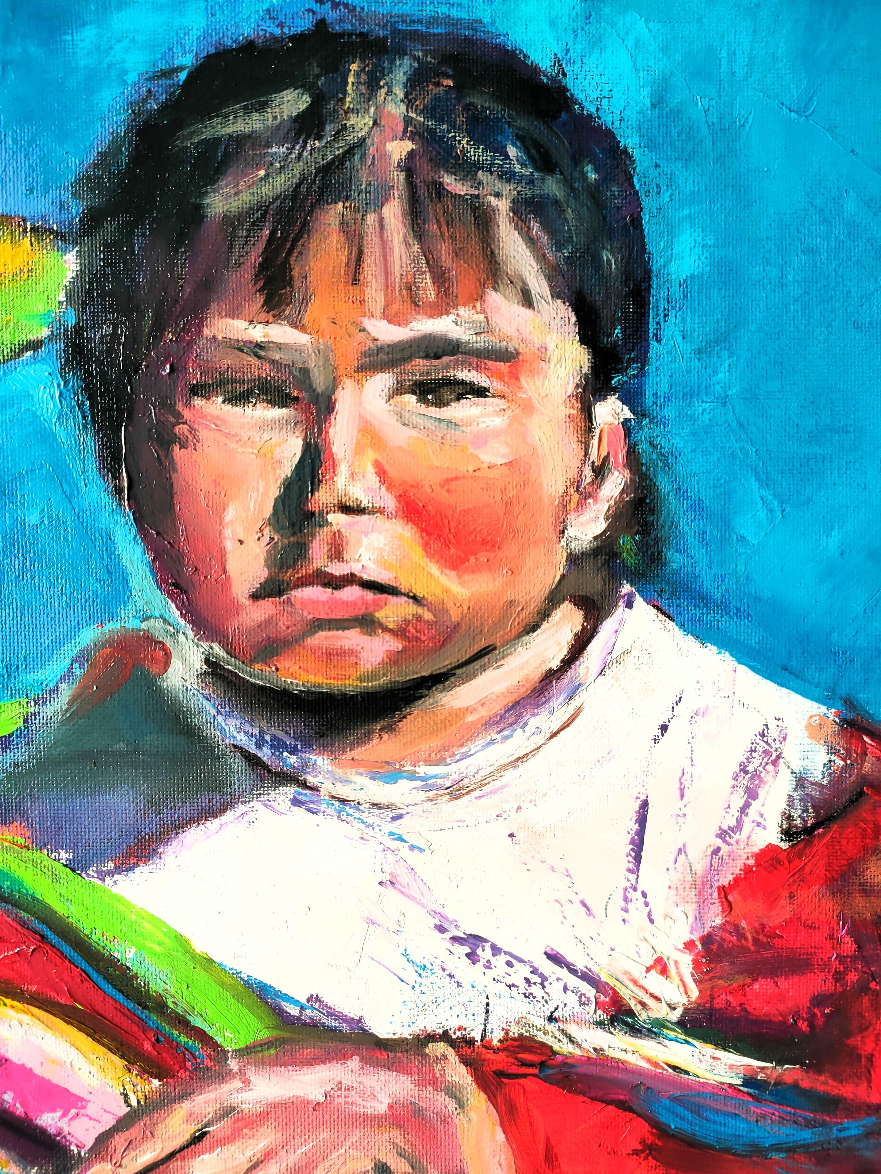 Pintura de una mujer mexicana en traje nacional con un niño, pintura colorida mexicana, mexicanos 
- pintura al óleo original sobre lienzo estirado de la artista Vera Zibrova.
 Arte moderno para la decoración del hogar y tu colección.
Mi pintura al