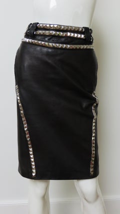 Verace Leather Skirt with Studs and Buckle Waist
