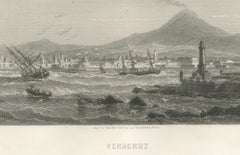 Veracruz Port and Volcano Panorama – 19th Century Mexico Engraving, 1867