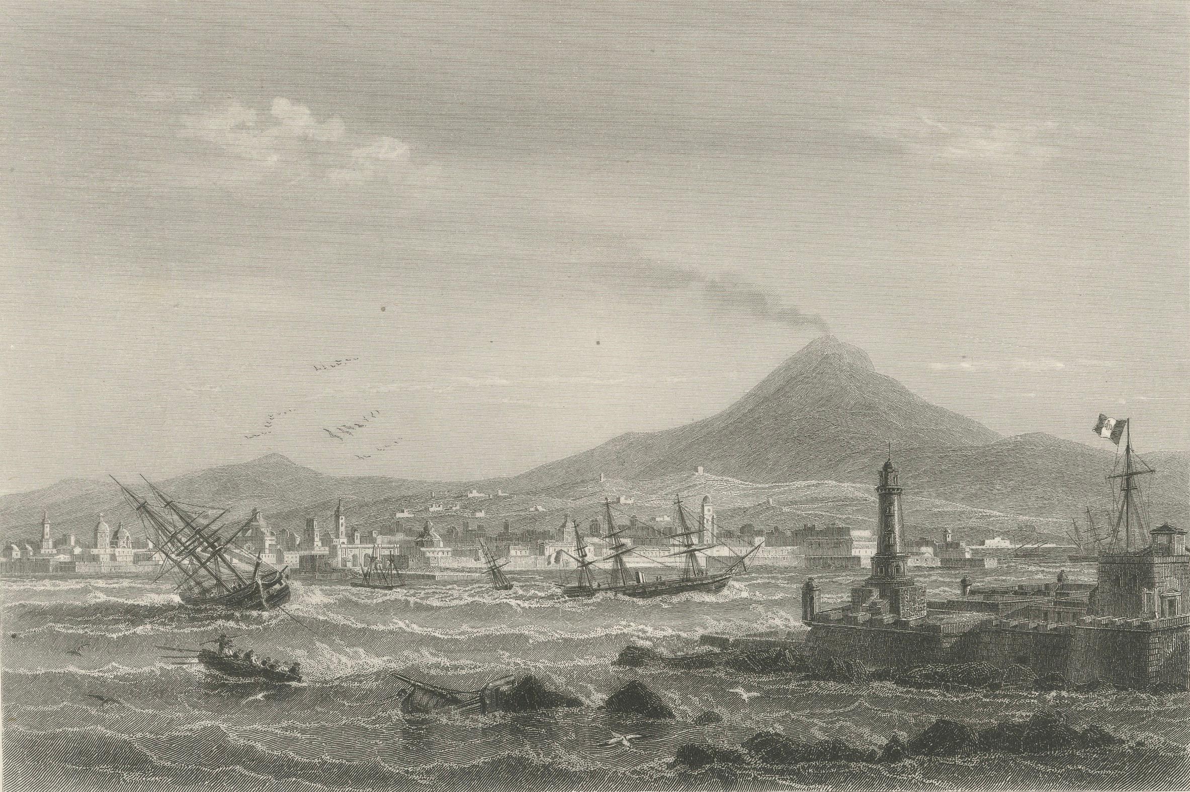 Hafen von Veracruz und Vulkanpanorama - Mexiko-Stich aus dem 19. Jahrhundert, 1867 (Französisch) im Angebot