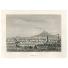 Veracruz Port and Volcano Panorama – 19th Century Mexico Engraving, 1867