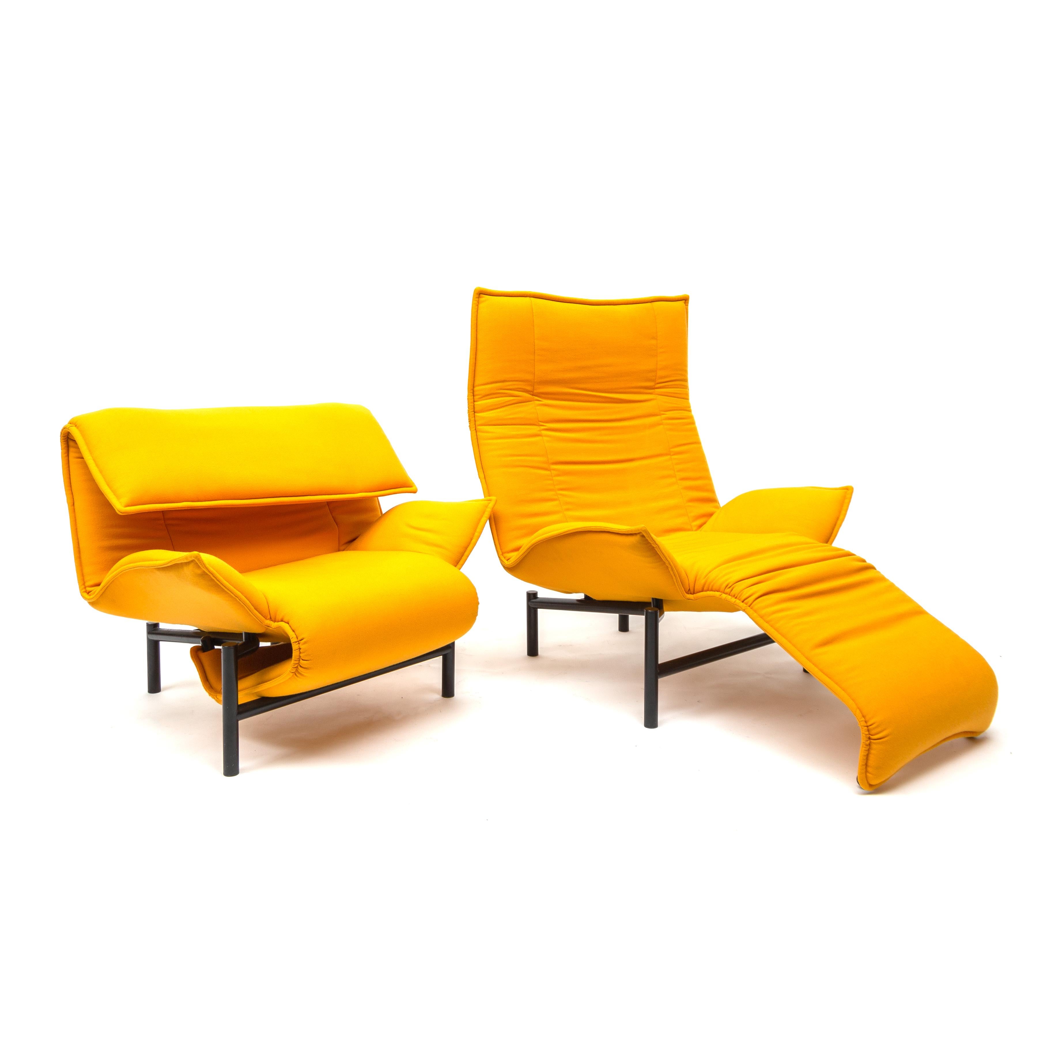 First conceived by Vico Magistretti in 1983 for Cassina, the exuberant Veranda lounge chair offers comfort and flexibility. The inner steel frame adjusts to reconfigure the chair. The seat can tilt back and fold up or down to change the height of