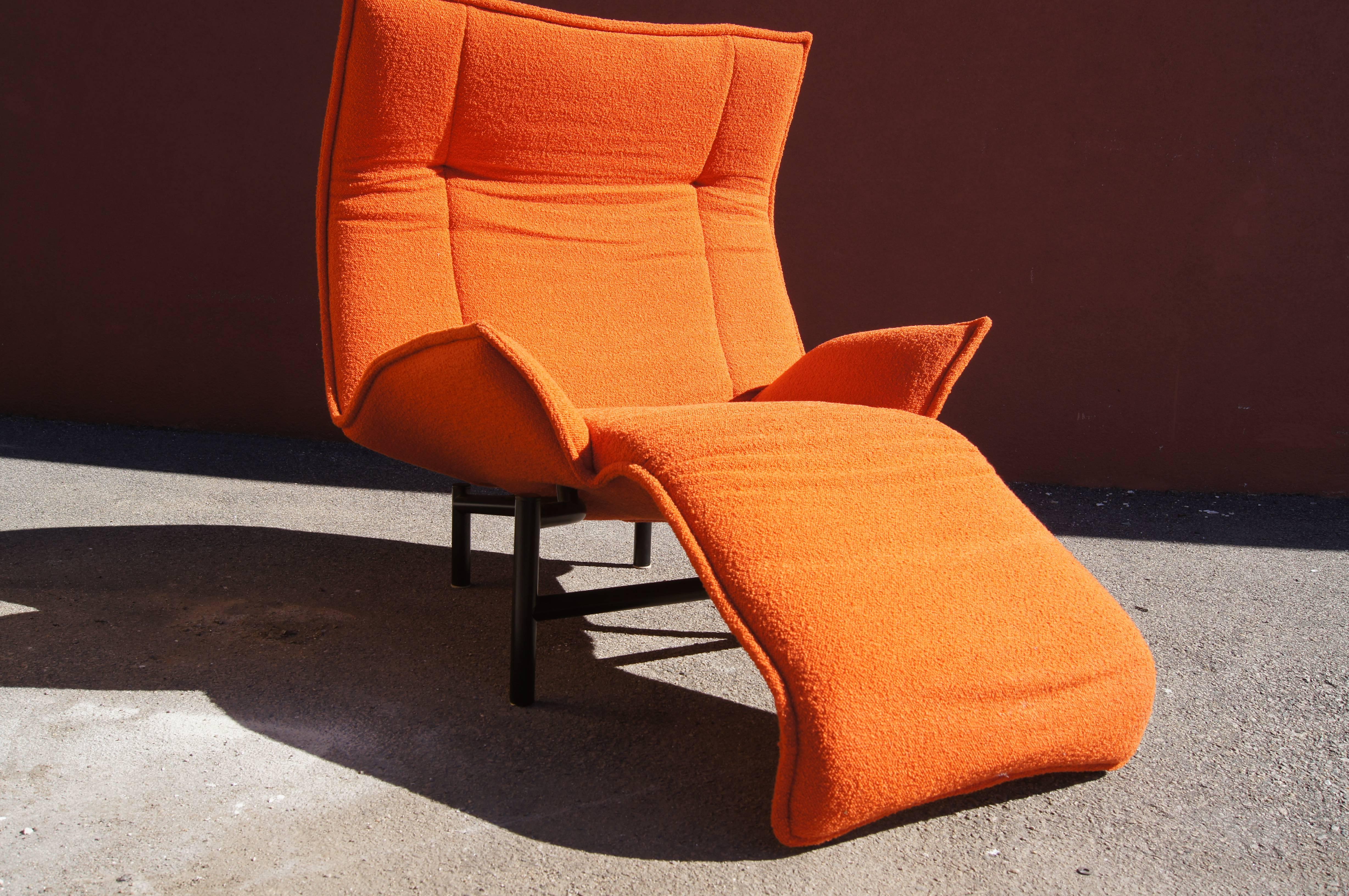 First conceived by Vico Magistretti in 1983 for Cassina, the exuberant Veranda lounge chair offers comfort and flexibility. The inner steel frame adjusts to reconfigure the chair. The seat can tilt back and fold up or down to change the height of