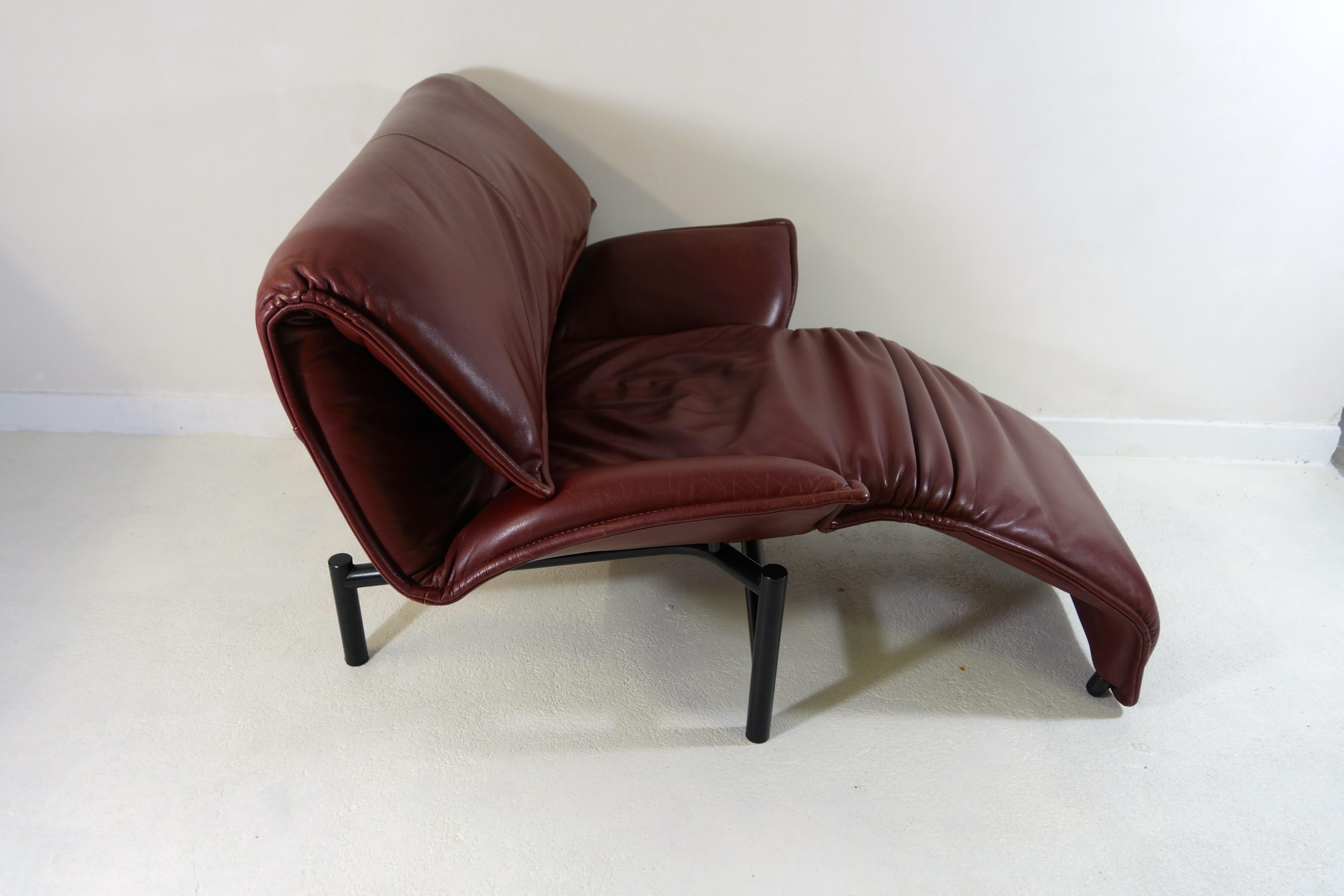 Italian Veranda Lounge Chair by Vico Magistretti for Cassina in Brown Leather Reclining