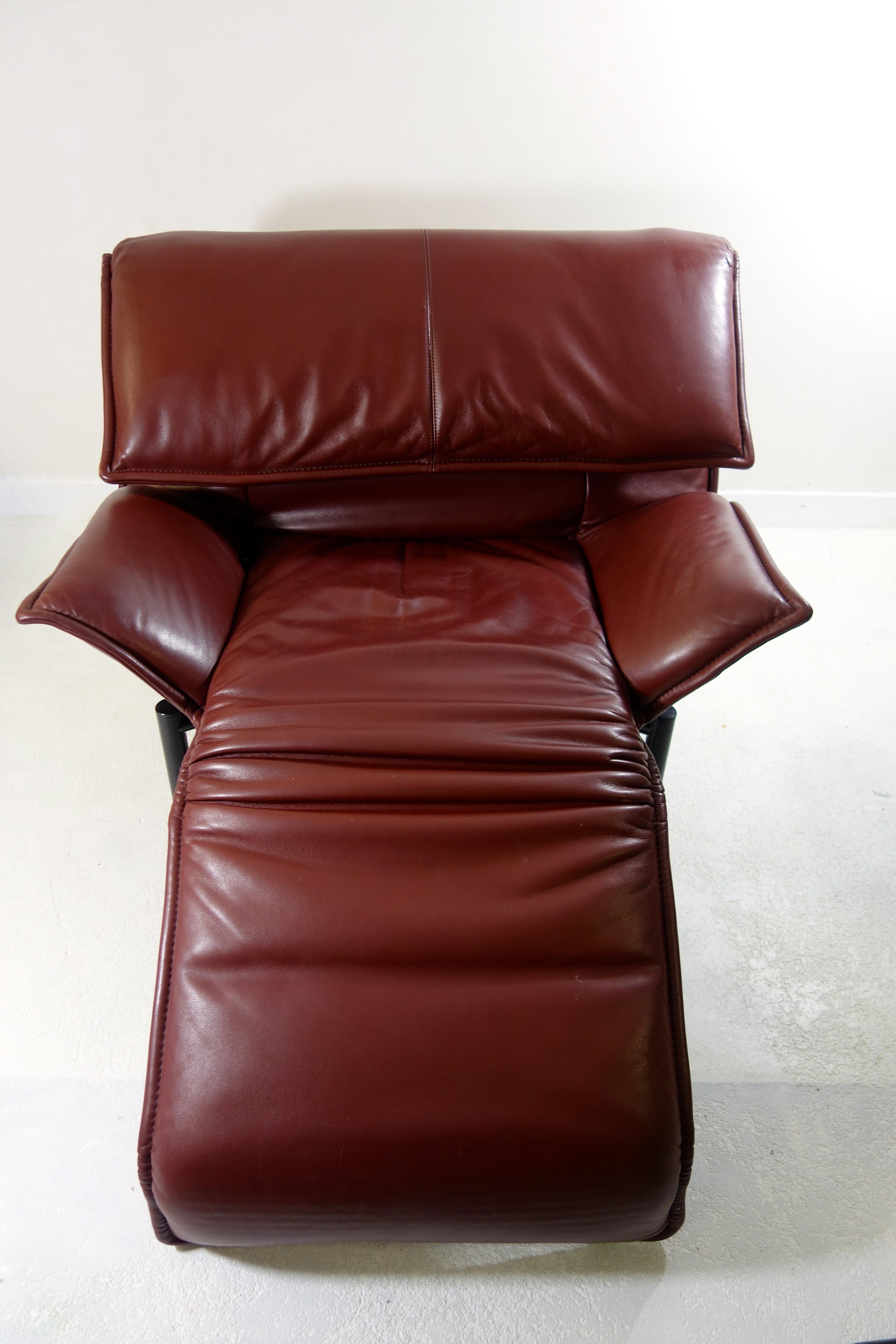 Veranda Lounge Chair by Vico Magistretti for Cassina in Brown Leather Reclining 1